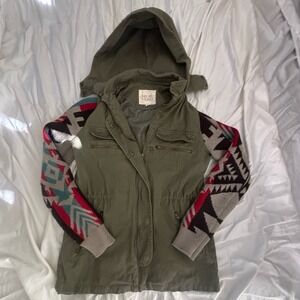 Thread & Supply Green Aztec Sweater Utility‎ Army Jacket Size Small